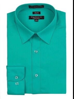 Marquis Signature Slim Fit Button-Up Shirt in Teal/Green Size 16-16.5/34-35
